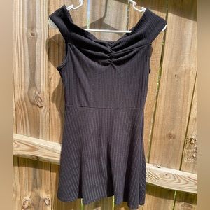 Black Off Shoulder Ribbed Black Dress